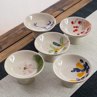 中式茶点盘简约家用高足精致果盘陶瓷点心盘喝茶糕点干果零食碟子