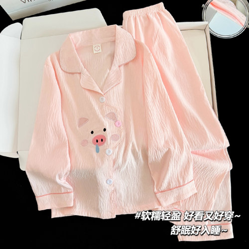 女童睡衣春秋季长袖长裤卡通可爱风儿童睡衣家居服云朵棉两件套装