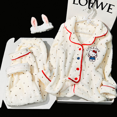 儿童hellokitty睡衣女童秋冬季加厚珊瑚绒保暖法兰绒中大童家居服