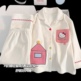 套装 儿童睡衣女童春秋款 秋冬保暖长袖 KT猫德绒套装 家居服 2025新款