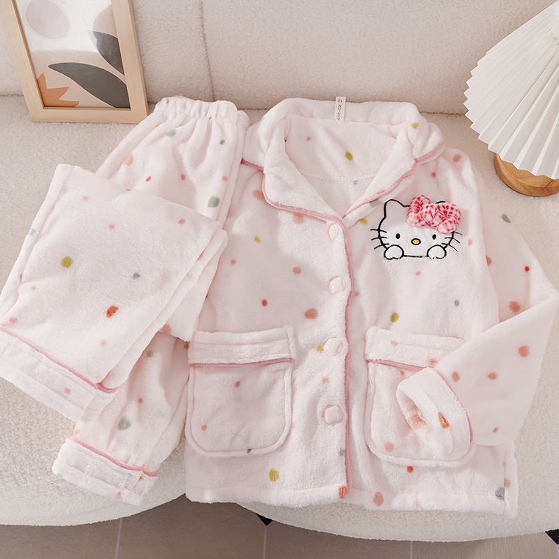 珊瑚绒儿童睡衣女童冬季保暖法兰绒女孩可爱hellokitty大童家居服