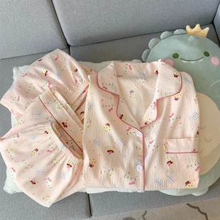 三件套儿童睡衣女童HelloKitty夏季短袖长裤女宝家居服小女孩套装