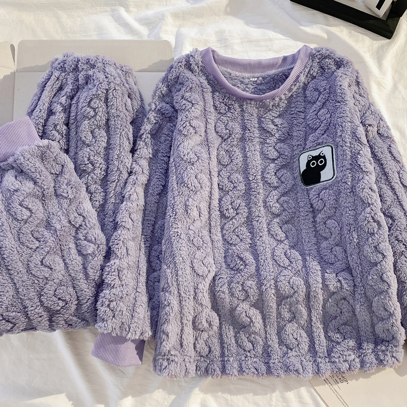 儿童睡衣秋冬季珊瑚绒加厚款套头女孩法兰绒中大童卡通家居服套装