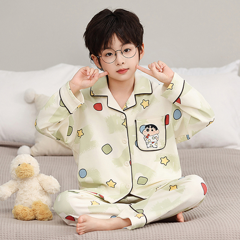 男童睡衣儿童春秋长袖薄款纯棉卡通套装中大童小男孩秋冬家居服