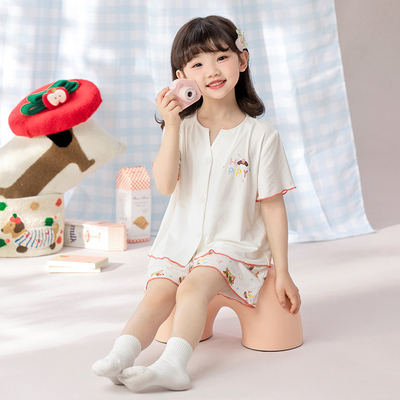 莫代尔女童睡衣薄款夏季短袖纯棉儿童亲子家居服中大童女孩套装