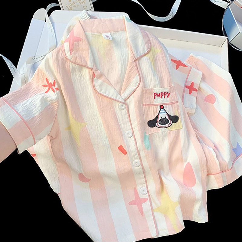 儿童家居服女童短袖云朵棉睡衣薄款夏季中大童公主亲子装家居服女