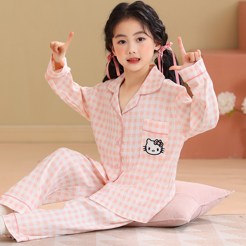 女童睡衣纯棉春秋季长袖2025新款儿童套装女孩公主家居服大童夏季