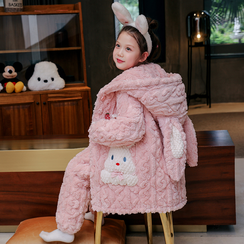 2025新款儿童睡衣冬季三层夹棉加绒加厚冬款保暖女童珊瑚绒家居服