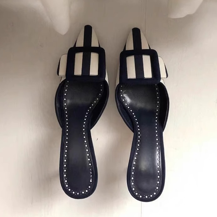 韩版尖头细跟拖鞋女外穿真皮凉拖