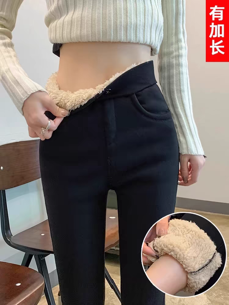 加厚羊羔绒打底裤女外穿保暖弹力显瘦冬季新款修身加长一体绒棉裤