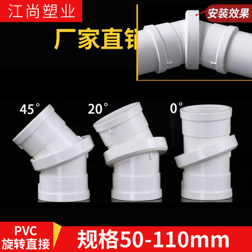 PVC万向旋转直接50 75 160旋转弯头小角度排水微偏接头360度