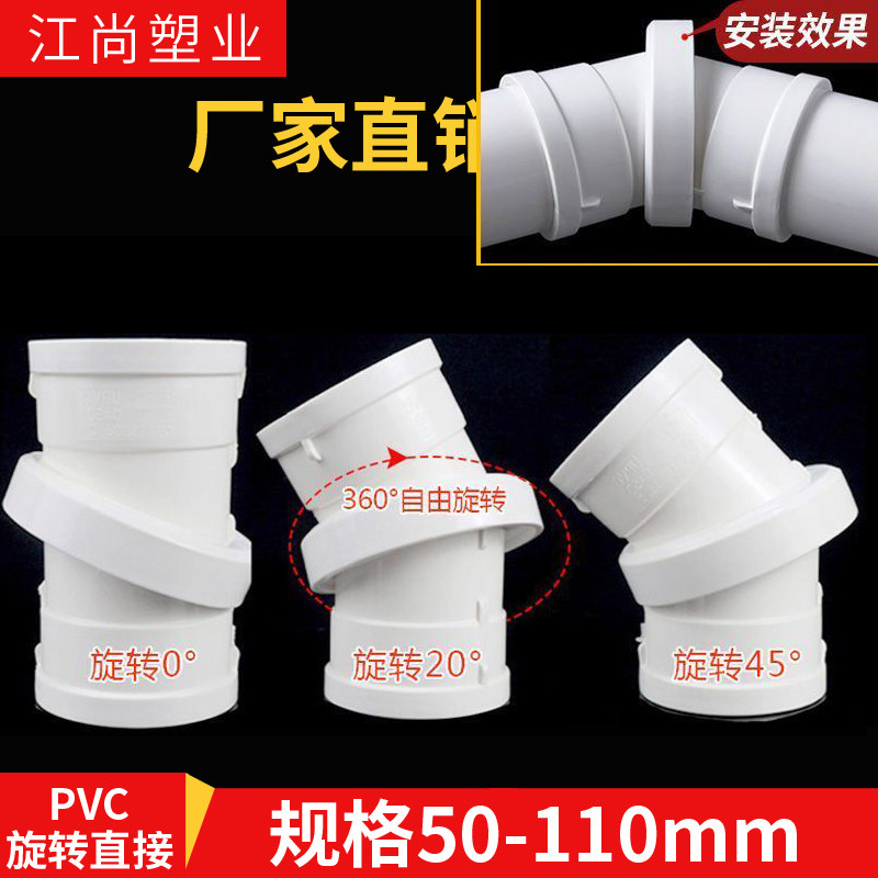 PVC360度万向旋转直接50 75 110 160旋转弯头小角度排水微偏接头图片