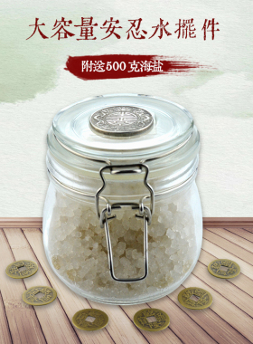 2026真安忍水大盐仓玻璃瓶子摆件化解厕所西北床头朝西粗海盐铜钱