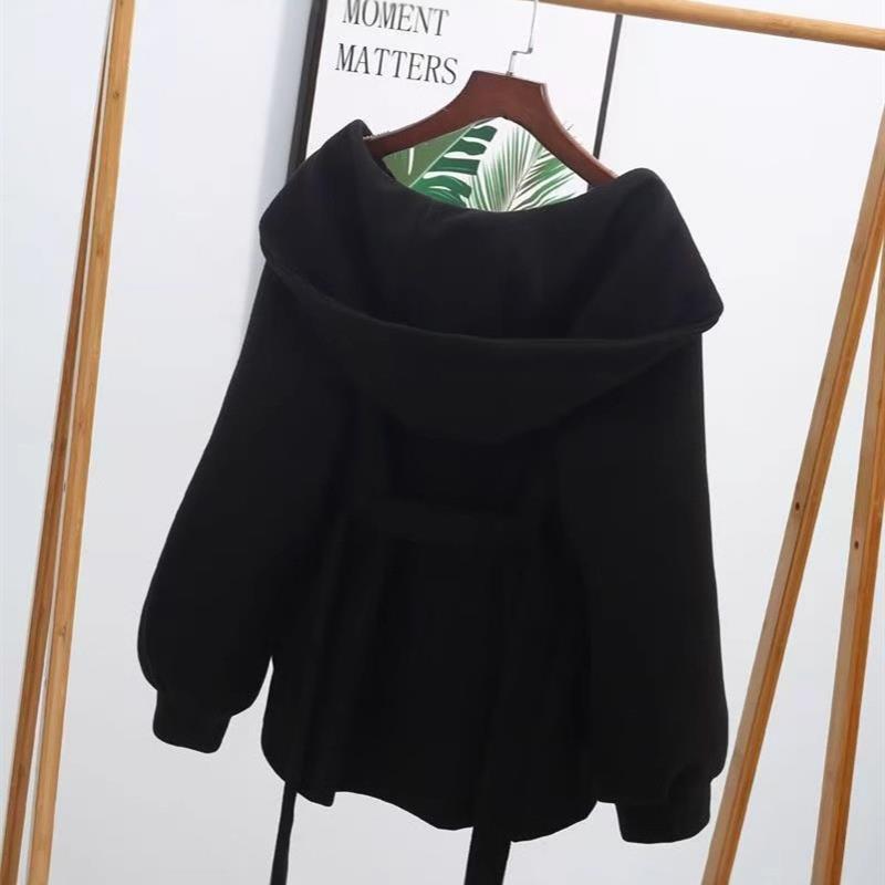 连帽短款时尚百搭呢子外套女士2025秋冬小个子斗篷韩版气质大衣潮