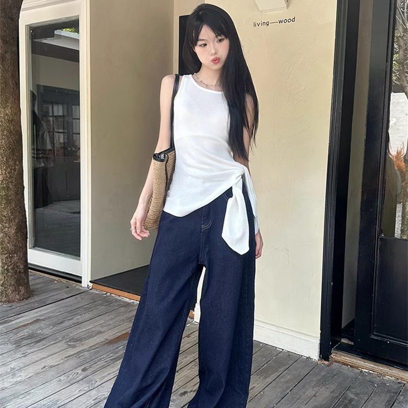 韩系针织无袖吊带背心女2025夏季设计感绑带修身显瘦百搭辣妹上衣