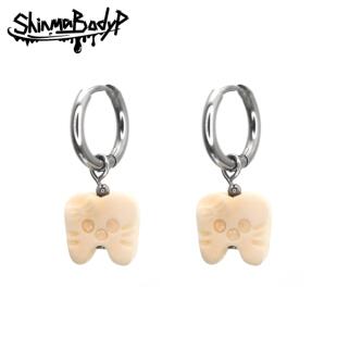Shinma 钛钢牙齿骷髅kitty奶糖色可爱万圣节亚比甜美女生耳环耳饰