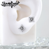 Shinma银色四角星星锆石耳钉耳骨钉0.8细杆日常超闪仙气耳饰