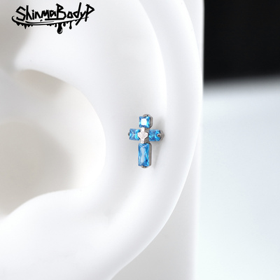 Shinma钛合金超闪锆石十字架耳钉