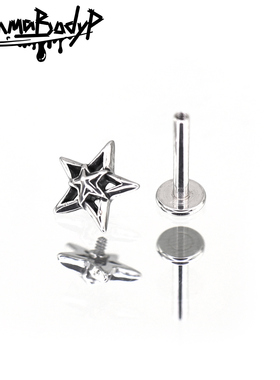 Shinma钛钢耳钉唇钉五角星耳环星滴油内螺纹耳饰朋克亚比耳垂钉