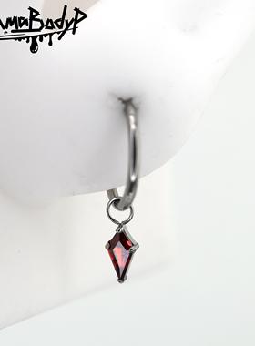 Shinma钛合金红色菱形挂坠水滴恶魔哥特亚比亚文化耳环耳骨环