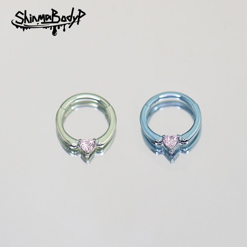 Shinma钛合金粉色爱心锆石耳环