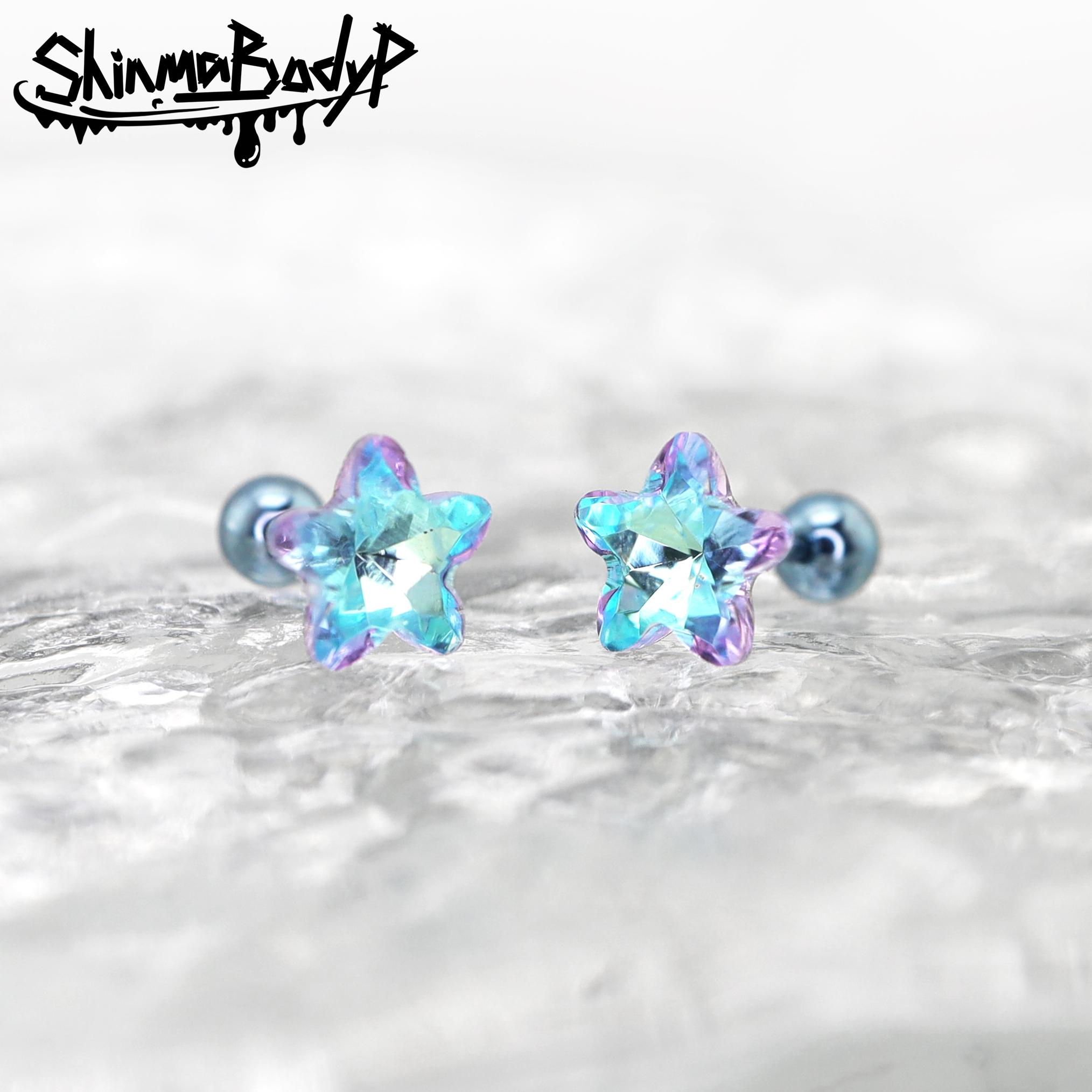 ShinmaF-136钛合金五角星星耳钉