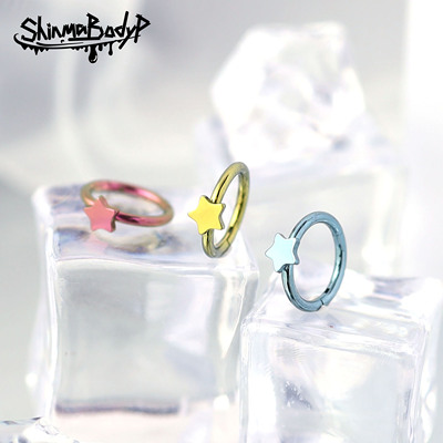 Shinma钛合金五角星星卡扣耳环