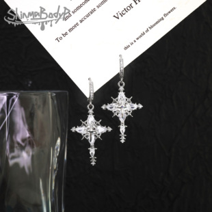 Shinma钛钢挂坠十字架宗教风仙气甜美夸张超闪锆石耳环耳饰