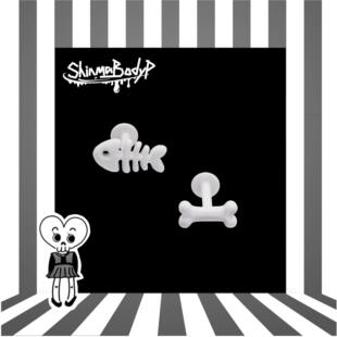 SHINMA 钛钢小骨头鱼骨头内螺纹唇钉耳钉万圣节恐怖哥特 小白骨