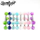 Shinma 钛钢彩色渐变亮片亚比甜酷仿澳宝亚克力长杆短杆舌钉穿刺