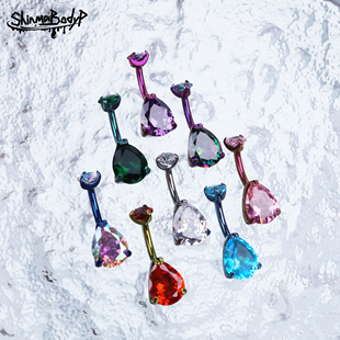 Shinma 136高抛光钛合金水滴5A锆石肚脐钉肚脐环脐饰穿刺饰品