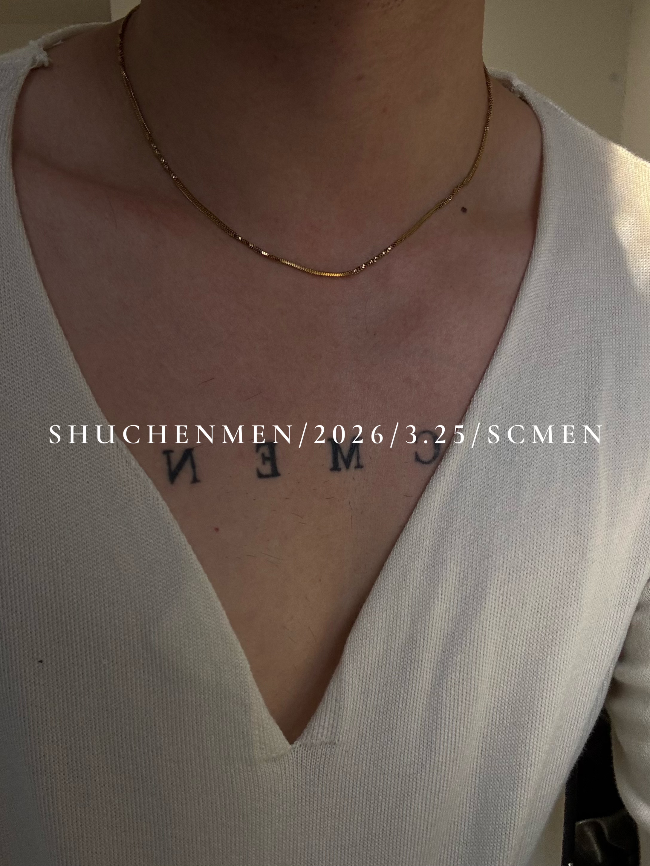 SCMEN 镀18k金爆闪扭花细蛇骨链项饰简约链条素链项链女不掉色男