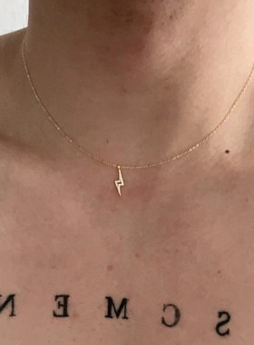 SCMEN 素链925纯银闪电锆石项链小众设计感ins简约冷淡风锁骨链