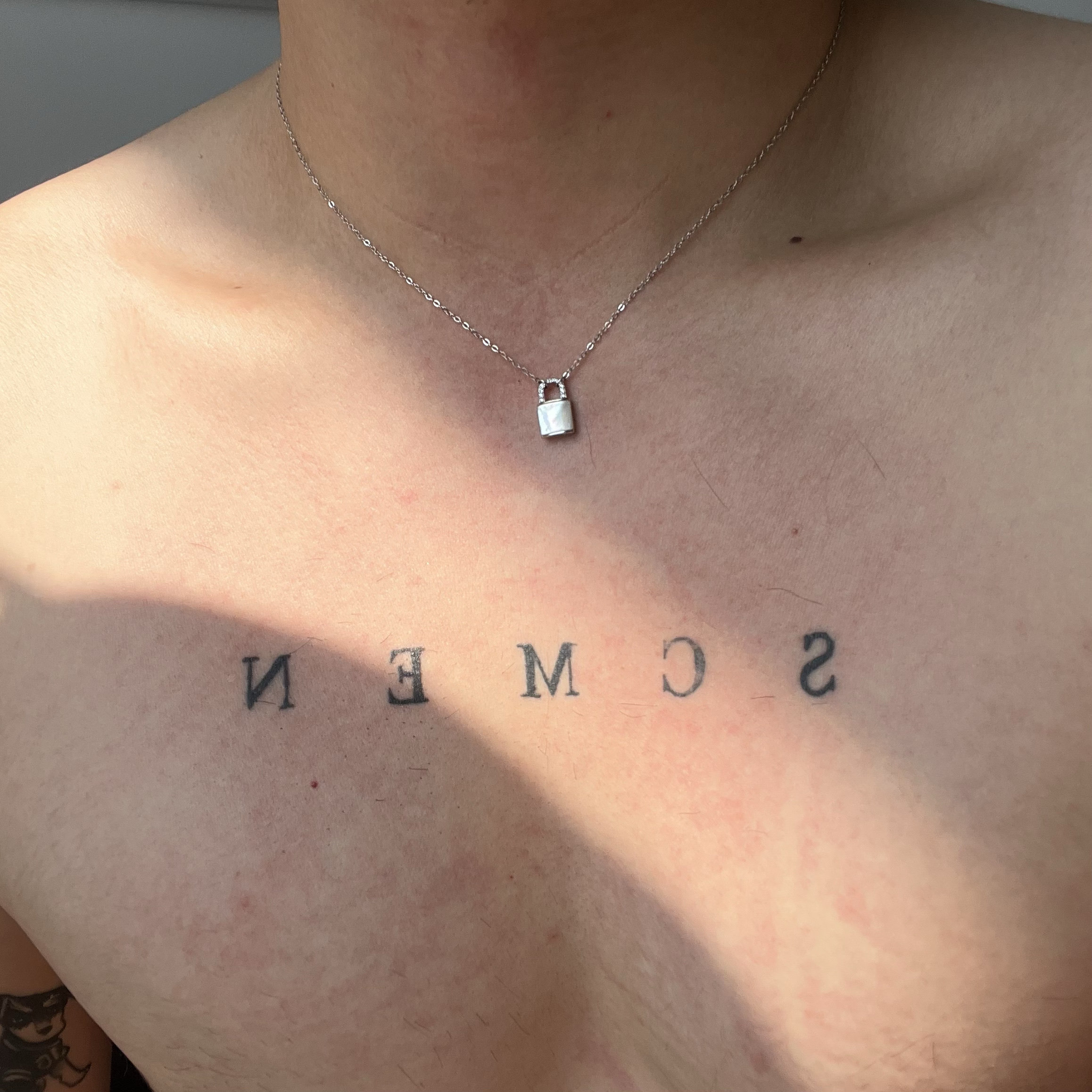 SCMEN 925纯银双面贝母锁头吊坠锁骨链项链轻奢小众礼物