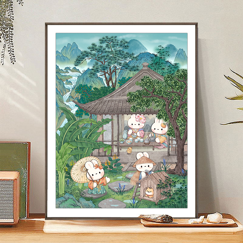 皇室蒙娜丽莎半山听雨十字绣