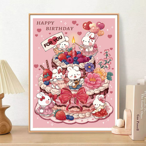 皇室蒙娜丽莎粉色生日蛋糕十字绣