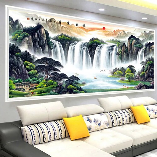 旭日东升十字绣满绣风景山水画