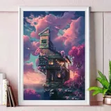 Cloud House Cross Elcodery 2024 Новая линия вышивки фантазии, красивая пейзажная живопись гостиная спальня простая ручная работа