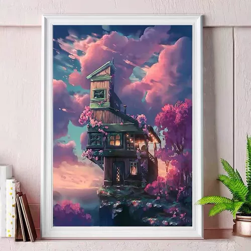 Cloud House Cross Elcodery 2024 Новая линия вышивки фантазии, красивая пейзажная живопись гостиная спальня простая ручная работа