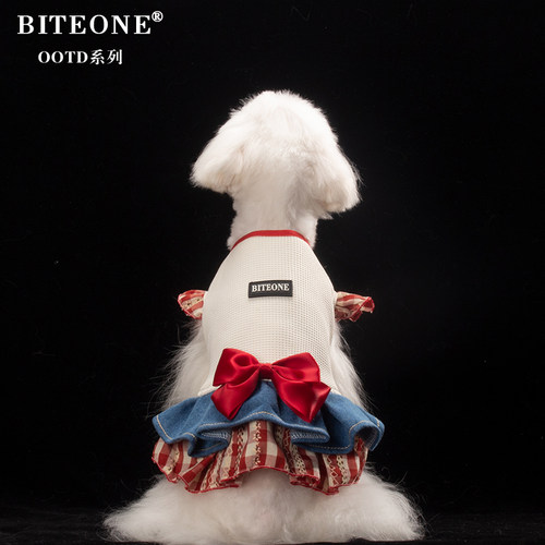 BITEONE【月野星格】狗狗猫咪衣服2026新款牛仔撞色裙