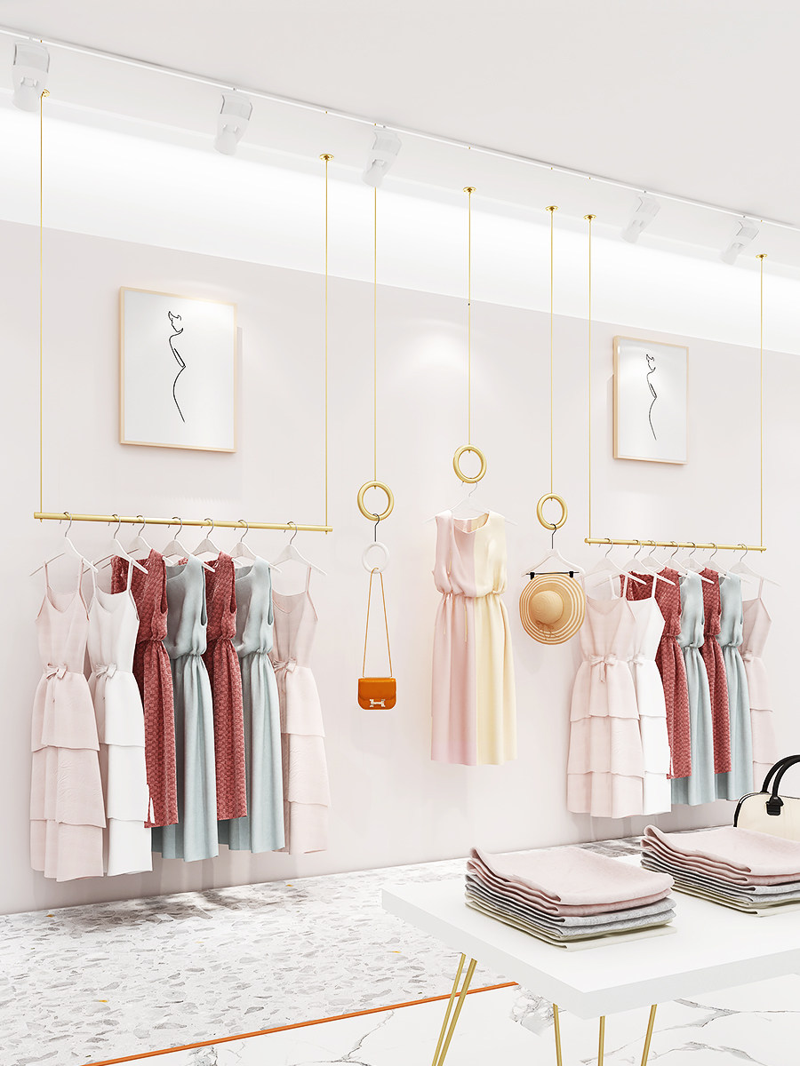服装店展示架女装吊顶悬挂衣架上墙吊架挂衣杆子墙上壁挂式童装货