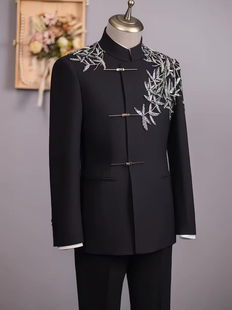 出租2025新款中式新郎装订婚服刺绣大码结婚敬酒西装婚服男结婚