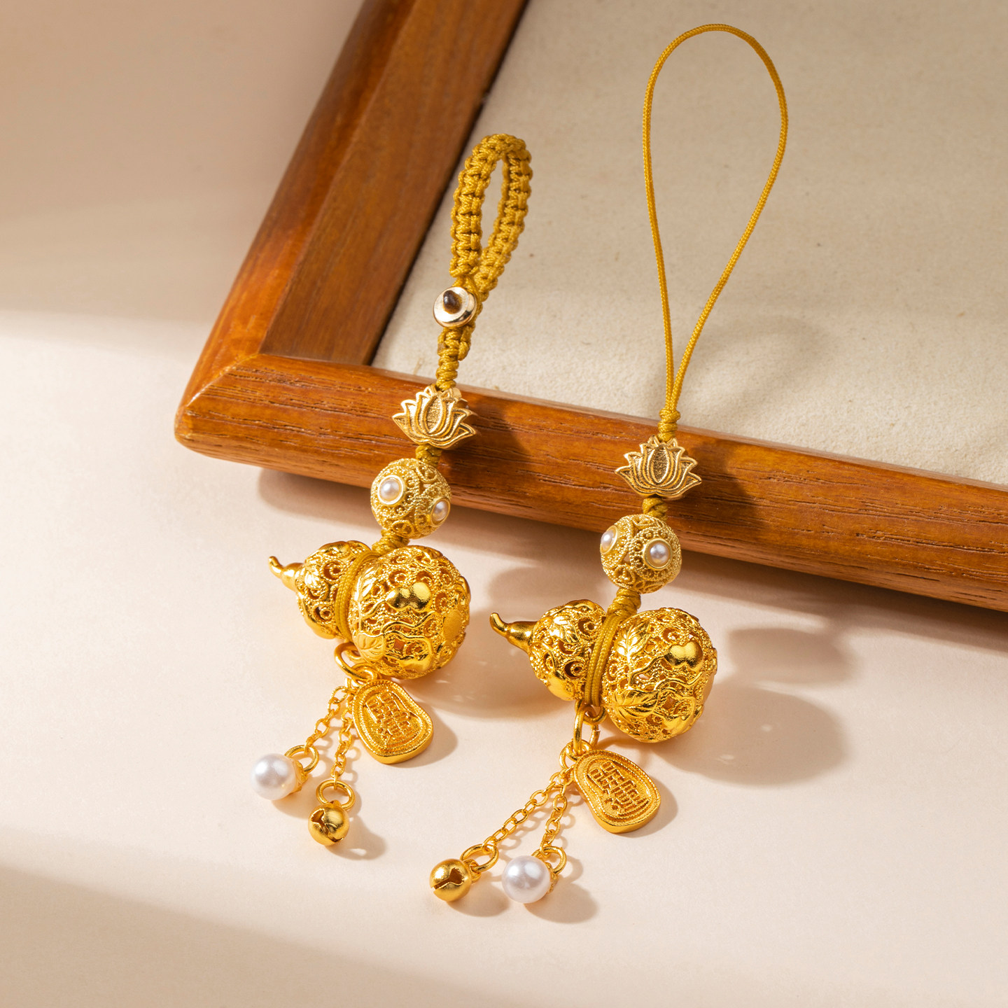 沙金铜镂空葫芦手机链挂饰高级感中国风福禄车钥匙扣挂件男女礼物