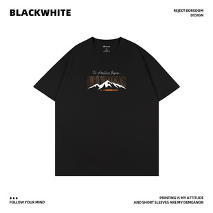 户外探险主题印花短袖T恤男女同款宽松休闲百搭黑色上衣夏季Q172