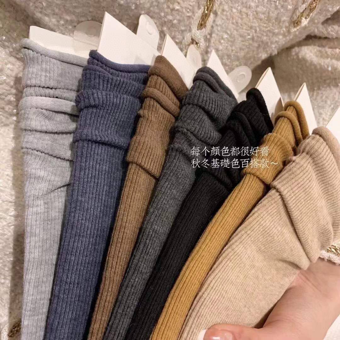 堆堆袜子女秋冬日系棉袜高帮复古保暖中筒袜纯ins夏季潮纯色长袜
