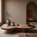 侘寂风实木茶几自然随型原木茶桌民宿酒店家用茶台榻榻米中古家具