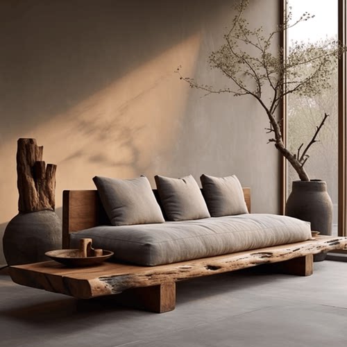 中古侘寂风原木实木小圆桌