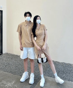 夏季 上衣t恤度假潮流 简约2024新款 高级感纯色休闲女连衣裙男短袖