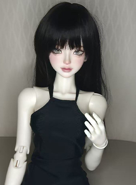 可贝贝bjd假发3分4分6分mdd熊妹黑色齐刘海长直发高温丝毛坯发