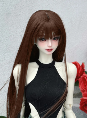 可贝贝bjd娃娃假发3分4分6分齐刘海深棕长直发高温丝假毛sd毛坯发
